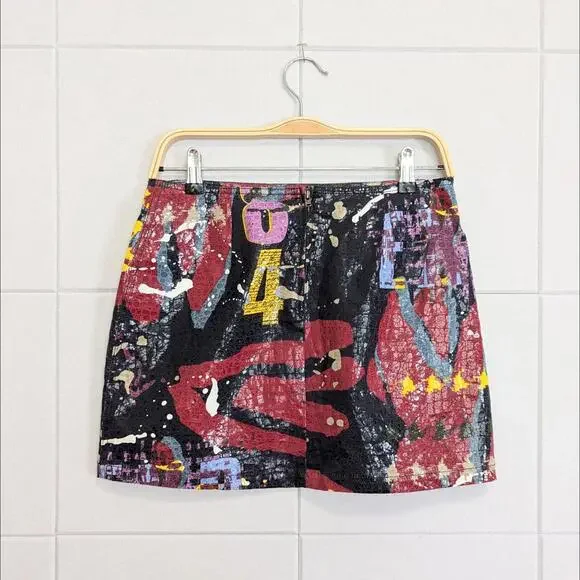 SOLD Vintage y2k Express coated cotton abstract mini skirt - Picture 5 of 6